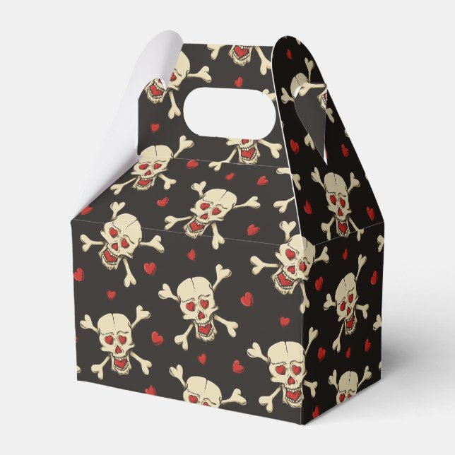 Skull with Hearts Pattern Favor Boxes (Front Side)