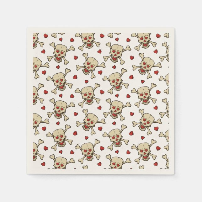 Skull with Hearts Pattern Napkins (Front)