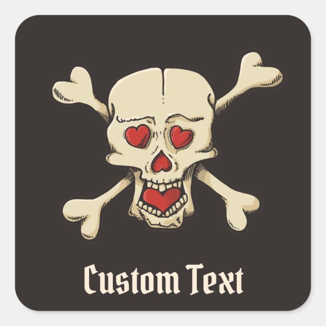 Skull with Hearts Square Sticker (Front)
