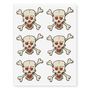Skull with Hearts Temporary Tattoos