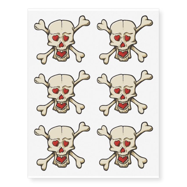 Skull with Hearts Temporary Tattoos (Front)
