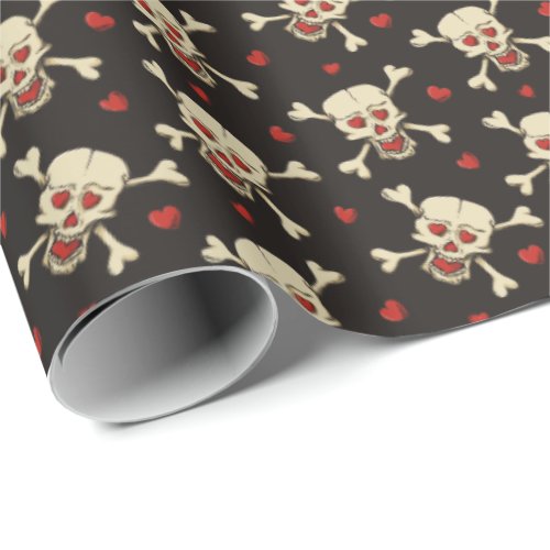 Skull with Hearts Wrapping Paper