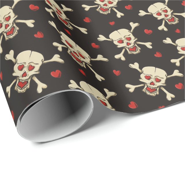 Skull with Hearts Wrapping Paper (Roll Corner)
