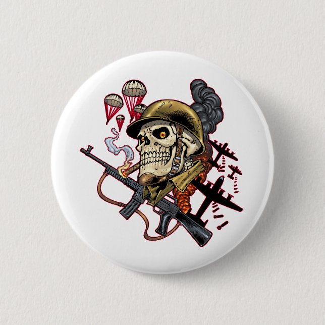 Skull with Helmet, Airplanes and Bombs Button (Front)