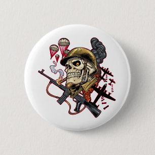Skull with Helmet, Airplanes and Bombs Button
