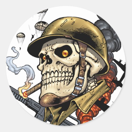 Skull with Helmet Airplanes and Bombs Classic Round Sticker