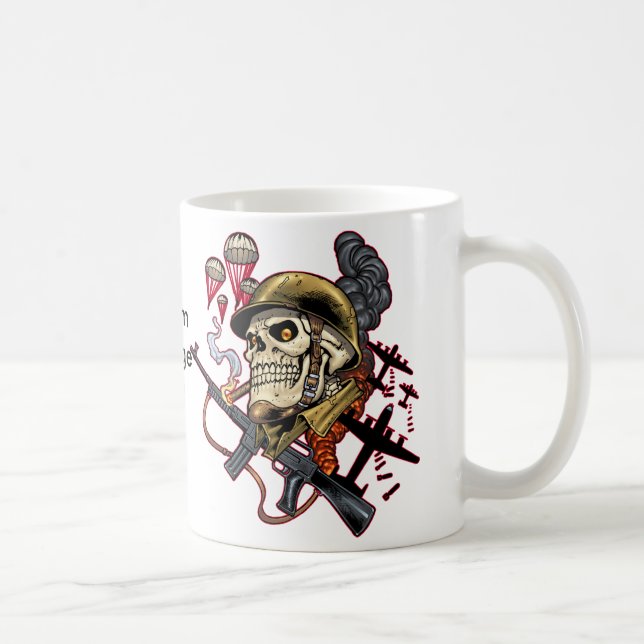 Skull with Helmet, Airplanes and Bombs Coffee Mug (Right)
