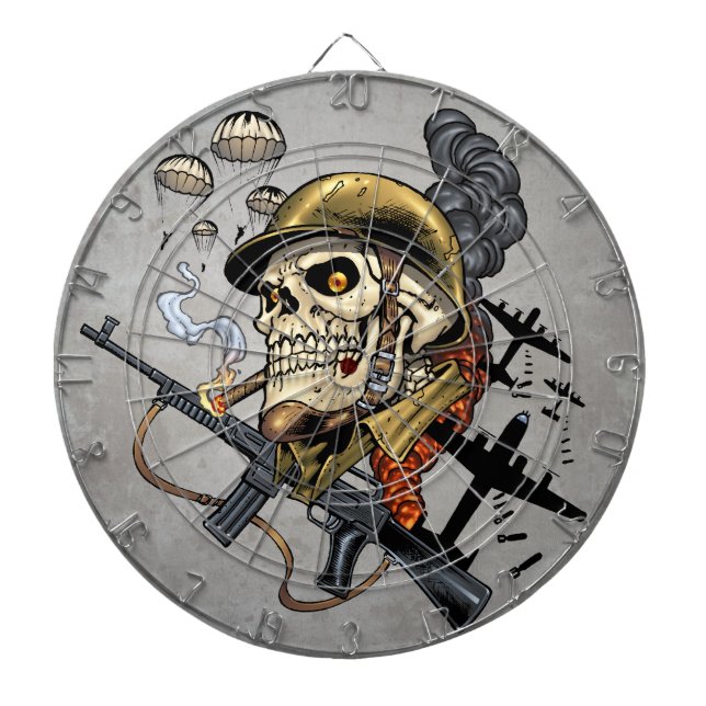 Skull with Helmet, Airplanes and Bombs Dart Board (Front)