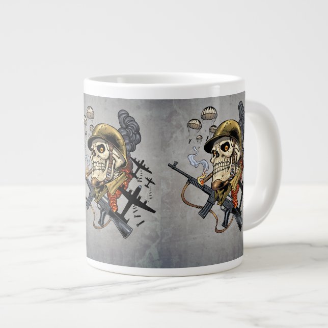 Skull with Helmet, Airplanes and Bombs Giant Coffee Mug (Front Right)
