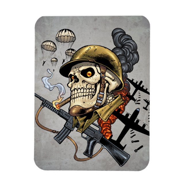 Skull with Helmet, Airplanes and Bombs Magnet (Vertical)
