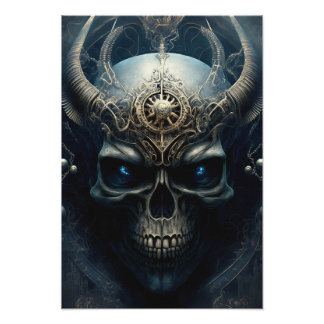 skull with horns evil looking skull head design photo print