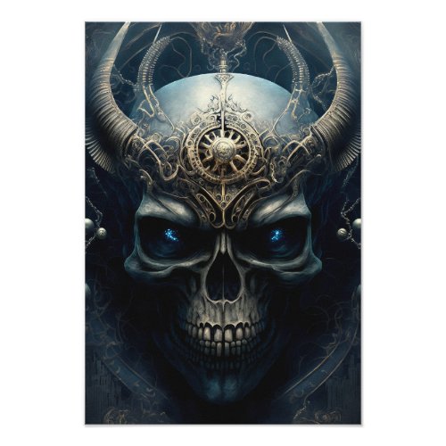 skull with horns evil looking skull head design photo print