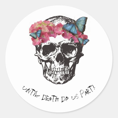 Skull with Hydrangea and Butterflies Classic Round Sticker