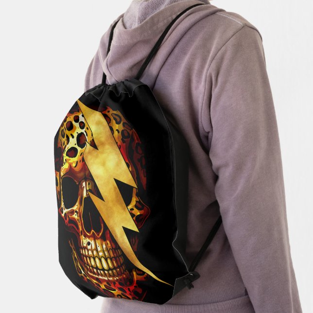 Skull with Leopard Print & Gold Spark Drawstring Bag (Insitu)