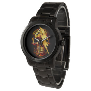 Skull with Leopard Print & Gold Spark Watch