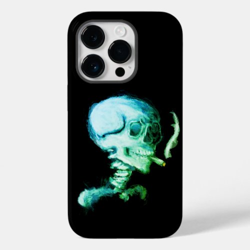 Skull with Lit Cigarette blugreen on black Case_Mate iPhone 14 Pro Case