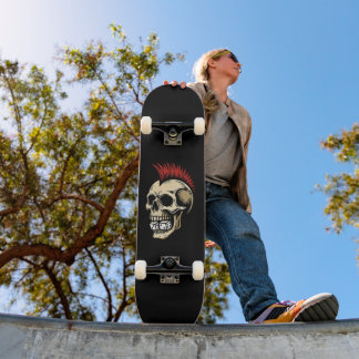 Skull with Mohawk Punk Rock Skateboard