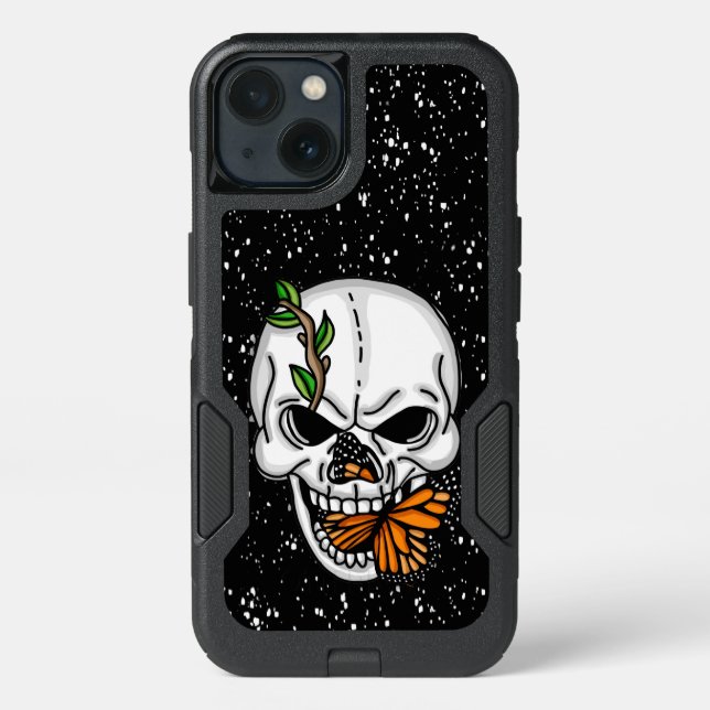 Skull with Monarch Butterfly  Otterbox iPhone Case (Back)