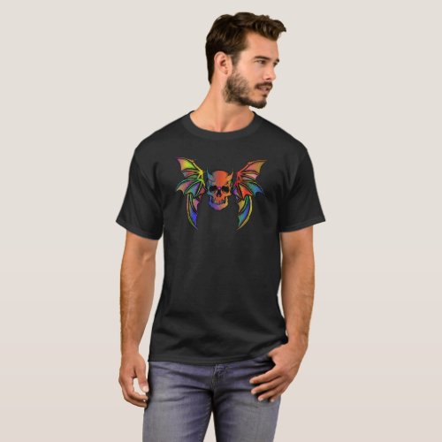 Skull with multi_color wings design T_Shirt