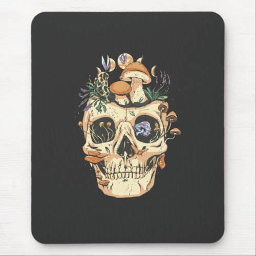 Skull with mushrooms and flowers design mouse pad