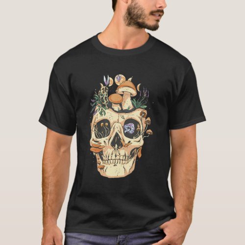 Skull With Mushrooms T_Shirt