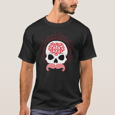 Skull with Mustache and Tribal Design T-Shirt