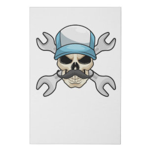 Skull with Mustache & Wrench Faux Canvas Print