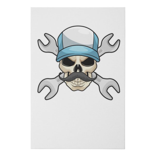 Skull with Mustache & Wrench Faux Canvas Print (Front)