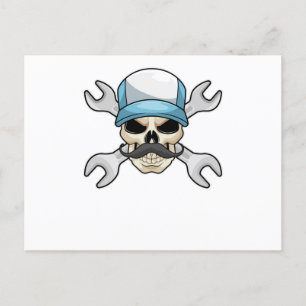 Skull with Mustache & Wrench Postcard