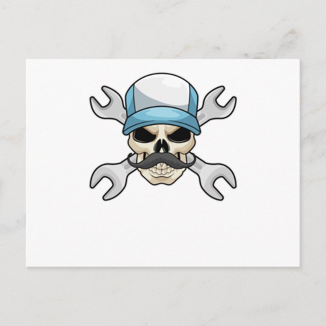 Skull with Mustache & Wrench Postcard (Front)