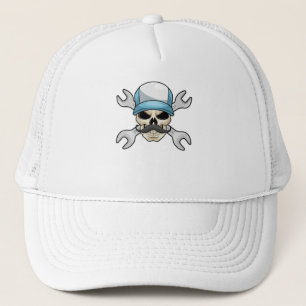 Skull with Mustache & Wrench Trucker Hat