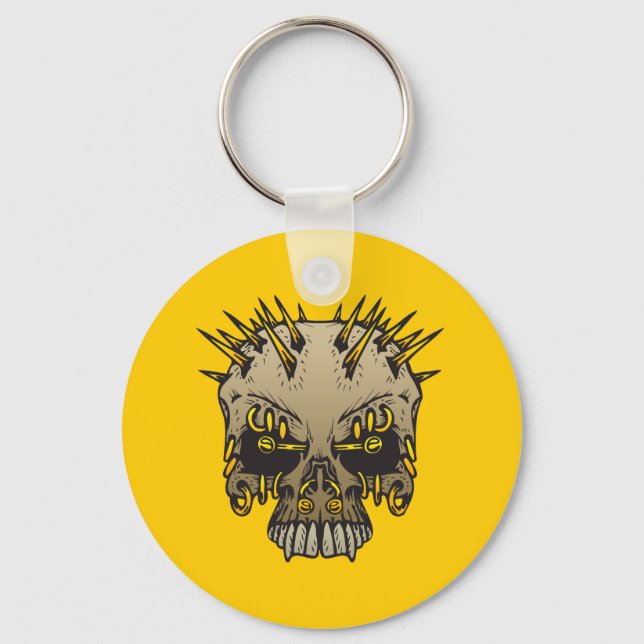 Skull With Piercings Keychain (Front)