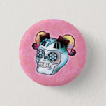 Skull With Pigtails Button at Zazzle
