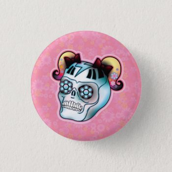 Skull With Pigtails Button by tansydeora at Zazzle