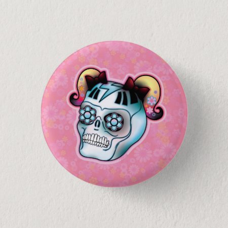Skull With Pigtails Button