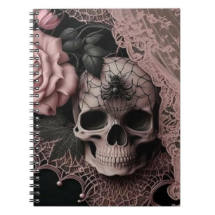 Skull with Pink Lace and Soft Pink Flower Notebook