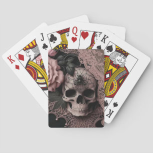 Skull with Pink Lace and Soft Pink Flower Poker Cards
