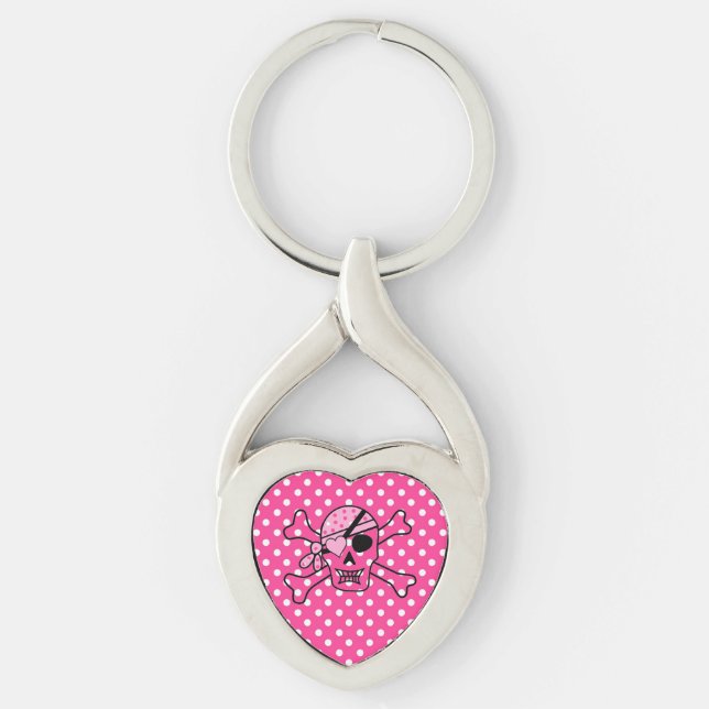 Skull with Pink Polka Dots Keychain (Front)