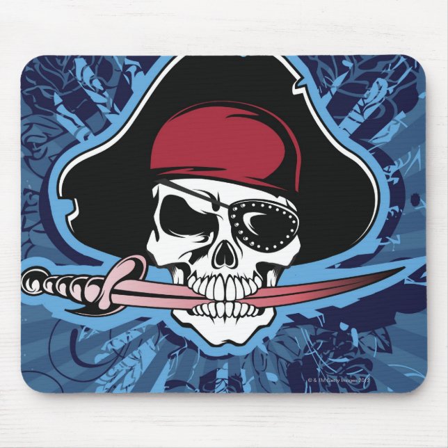 Skull with pirate's hat, eyepatch and sword mouse pad (Front)
