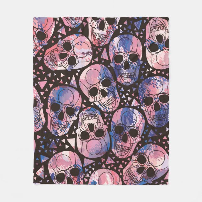 Skull with polygonal ornament. Halloween. Seamless Fleece Blanket (Front)