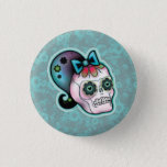 Skull With Ponytail Button at Zazzle