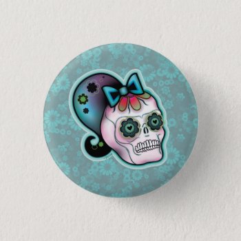 Skull With Ponytail Button by tansydeora at Zazzle