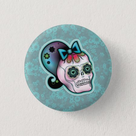 Skull With Ponytail Button