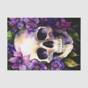 Skull With Purple Flowers Goth Tissue Paper