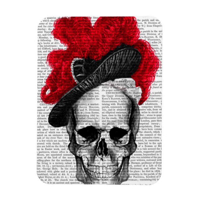 Skull with Red Hat Magnet (Vertical)