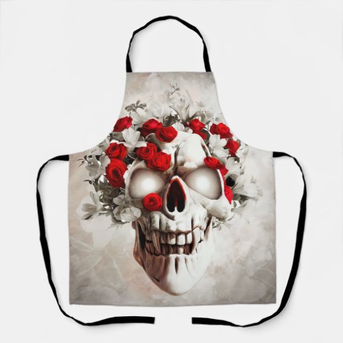Skull with red roses apron