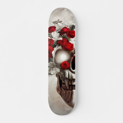 Skull with red roses skateboard