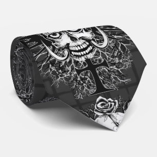 Skull With Rose, Horns, Cross, Wings Tie