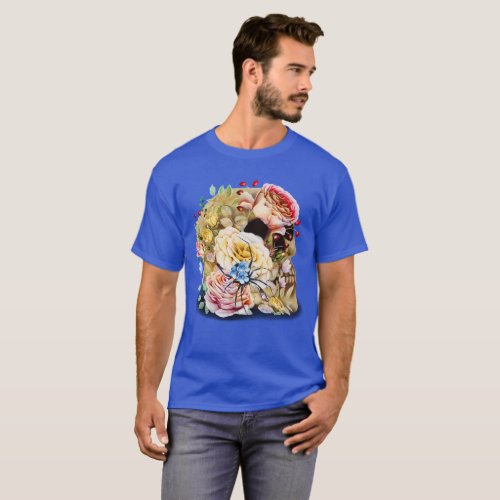 Skull with roses and blue floral spider T_Shirt