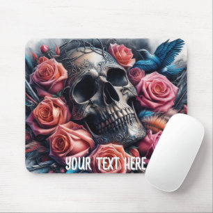 Skull with Roses and Bluebird Mouse Pad